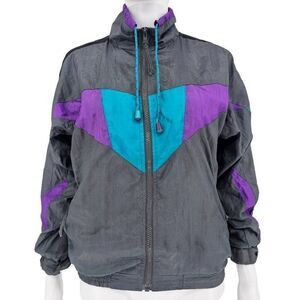 Vintage Girl's Nylon Windbreaker Jacket Gray 10-12